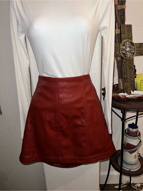 Tinseltown Dresses & Skirts - Tinseltown Faux Leather A-Line Mini Skirt in Brick Red